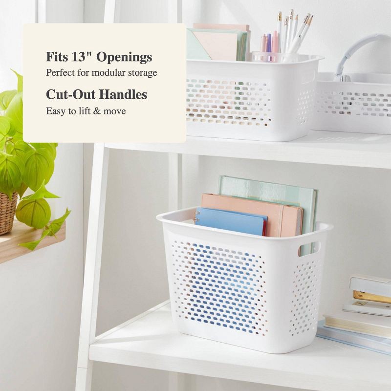 slide 4 of 4, Narrow Large Decorative Plastic Bin White - Brightroom™: Modern Storage with Cut-Out Handles, 13" Cube Compatible, 1 ct