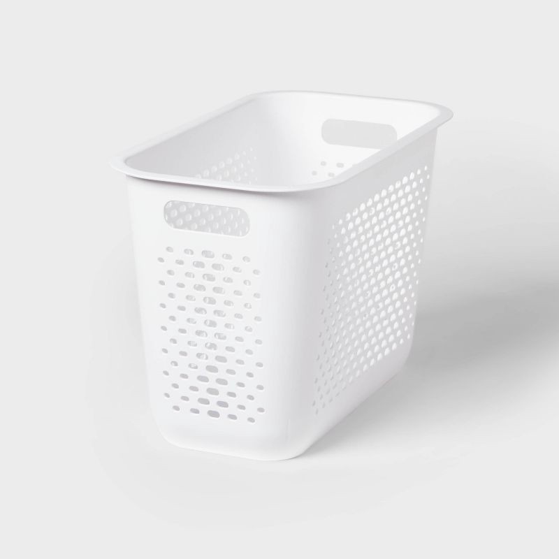 slide 1 of 4, Narrow Large Decorative Plastic Bin White - Brightroom™: Modern Storage with Cut-Out Handles, 13" Cube Compatible, 1 ct