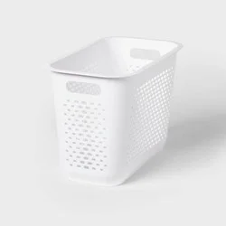 Narrow Large Decorative Plastic Bin White - Brightroom™: Modern Storage with Cut-Out Handles, 13" Cube Compatible