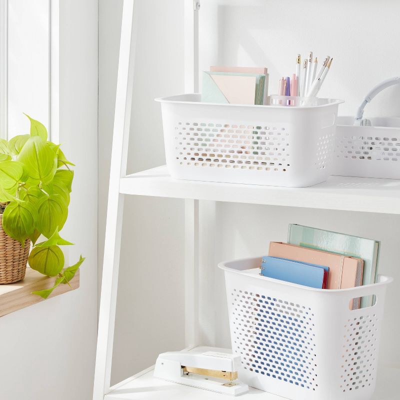 slide 2 of 4, Narrow Medium Decorative Plastic Bin White - Brightroom™: Modern Storage, Cut-Out Handles, 13" Cube Compatible, 1 ct