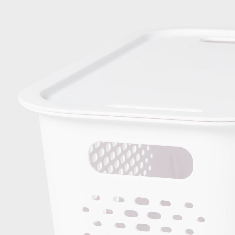slide 3 of 4, Narrow Medium Decorative Plastic Bin White - Brightroom™: Modern Storage, Cut-Out Handles, 13" Cube Compatible, 1 ct
