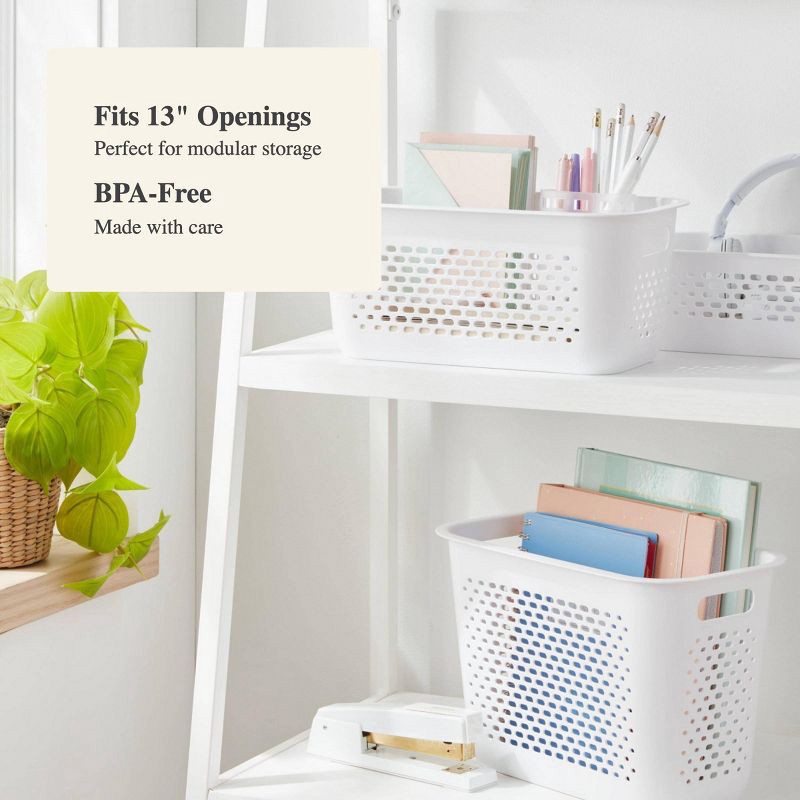slide 4 of 4, Narrow Medium Decorative Plastic Bin White - Brightroom™: Modern Storage, Cut-Out Handles, 13" Cube Compatible, 1 ct