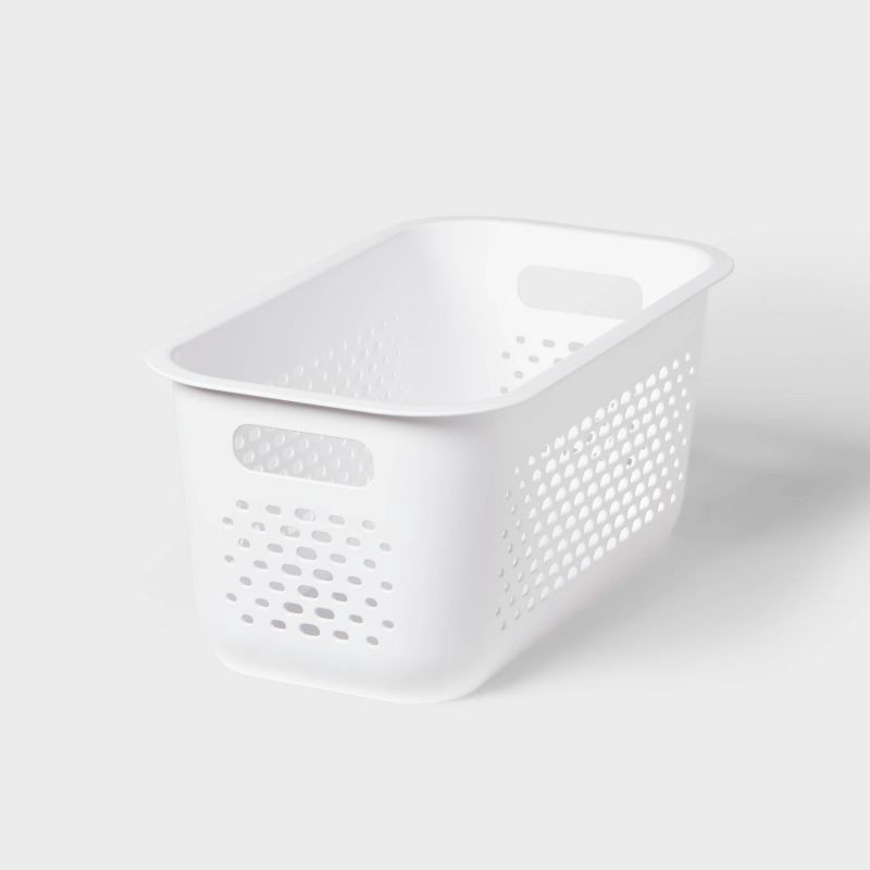 slide 1 of 4, Narrow Medium Decorative Plastic Bin White - Brightroom™: Modern Storage, Cut-Out Handles, 13" Cube Compatible, 1 ct