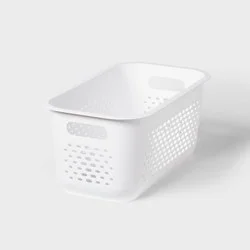 Narrow Medium Decorative Plastic Bin White - Brightroom™: Modern Storage, Cut-Out Handles, 13" Cube Compatible