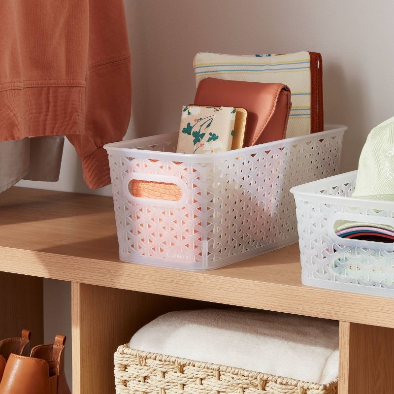 slide 2 of 5, Y-Weave Half Medium Decorative Storage Basket Translucent - Brightroom™: Portable, Stackable, Clear Plastic Storage Bins, 1 ct
