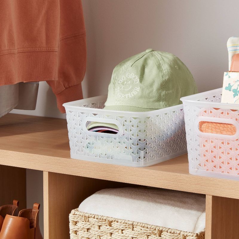 slide 2 of 5, Y-Weave Small Decorative Storage Basket Translucent - Brightroom™: Portable, Plastic Bin, Clear Rectangle, 1 ct