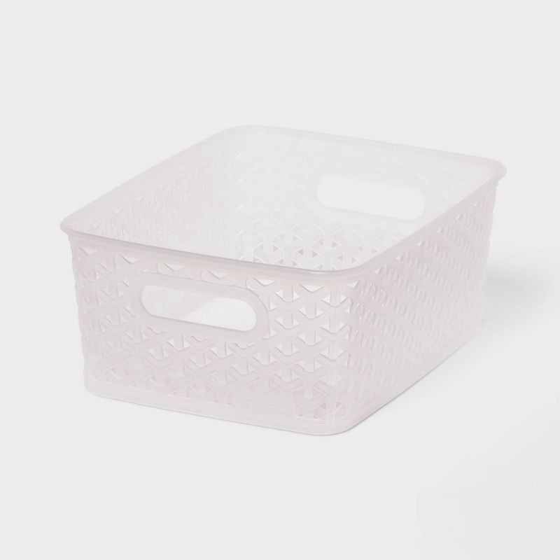 slide 1 of 5, Y-Weave Small Decorative Storage Basket Translucent - Brightroom™: Portable, Plastic Bin, Clear Rectangle, 1 ct