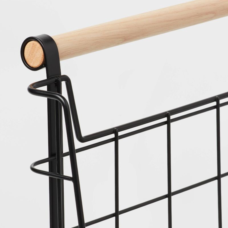 slide 3 of 3, Wire Open Front Basket Black with Natural Wood Handles - Brightroom™, 1 ct
