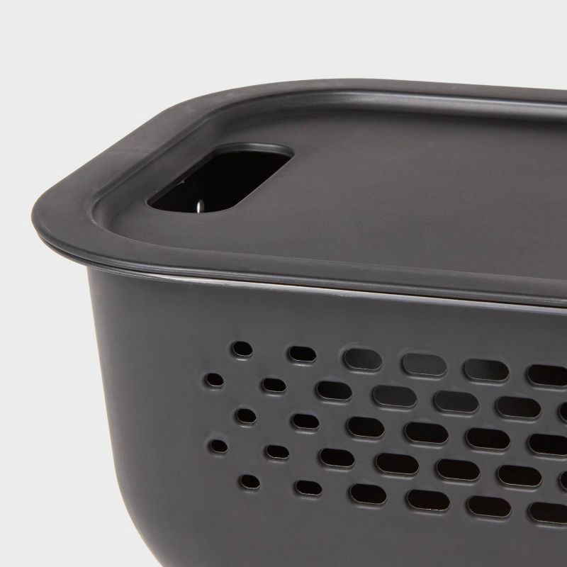 slide 3 of 4, Narrow Small Decorative Plastic Bin Black - Brightroom™: Modern Rectangle, 3.2 Volume, Cut-Out Handles, 1 ct