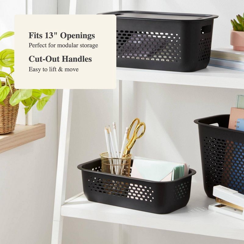 slide 4 of 4, Narrow Small Decorative Plastic Bin Black - Brightroom™: Modern Rectangle, 3.2 Volume, Cut-Out Handles, 1 ct
