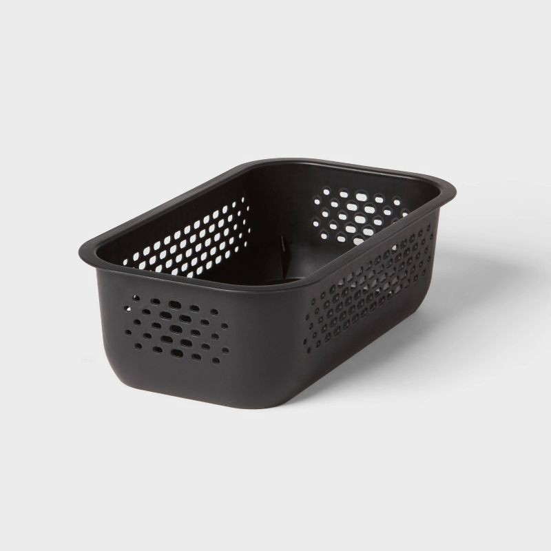 slide 1 of 4, Narrow Small Decorative Plastic Bin Black - Brightroom™: Modern Rectangle, 3.2 Volume, Cut-Out Handles, 1 ct