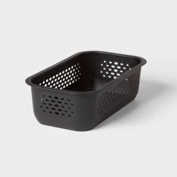 Narrow Small Decorative Plastic Bin Black - Brightroom™: Modern Rectangle, 3.2 Volume, Cut-Out Handles