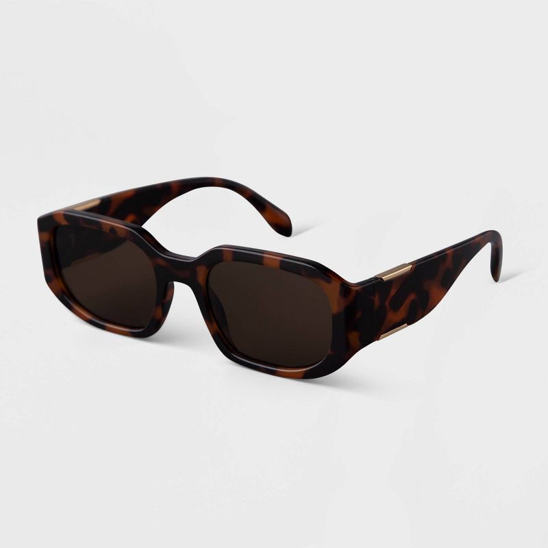 slide 2 of 2, Women's Tortoise Shell Print Angular Rectangle Sunglasses - A New Day™ Brown: UV Protection, Recycled Plastic Frame, 1 ct