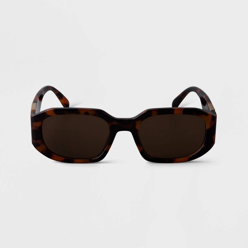 slide 1 of 2, Women's Tortoise Shell Print Angular Rectangle Sunglasses - A New Day™ Brown: UV Protection, Recycled Plastic Frame, 1 ct