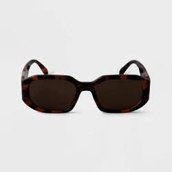Women's Tortoise Shell Print Angular Rectangle Sunglasses - A New Day™ Brown: UV Protection, Recycled Plastic Frame