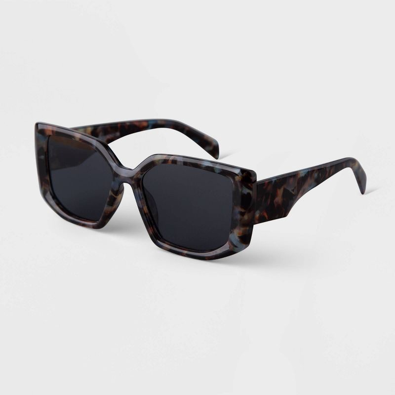 slide 2 of 2, Women's Tortoise Shell Print Angular Square Sunglasses - A New Day™ Blue, 1 ct