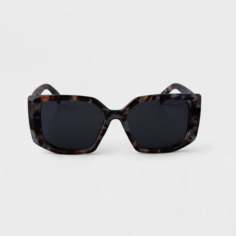slide 1 of 2, Women's Tortoise Shell Print Angular Square Sunglasses - A New Day™ Blue, 1 ct