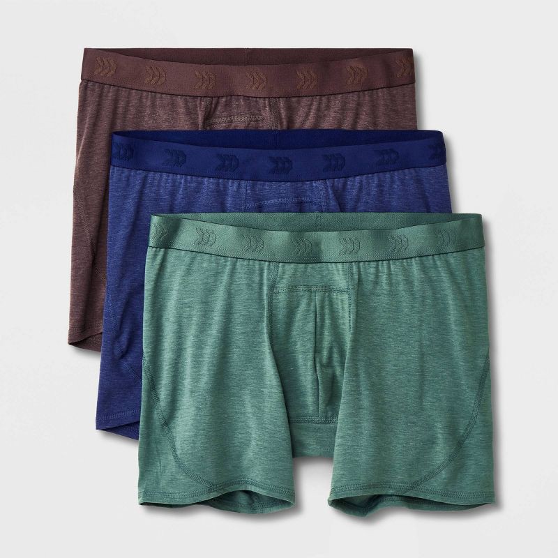 slide 1 of 4, Men's All Day Active Boxer Briefs 3pk - All In Motion™ Green/Blue/Brown S: Lightweight Knit, Mid Rise, 3 ct