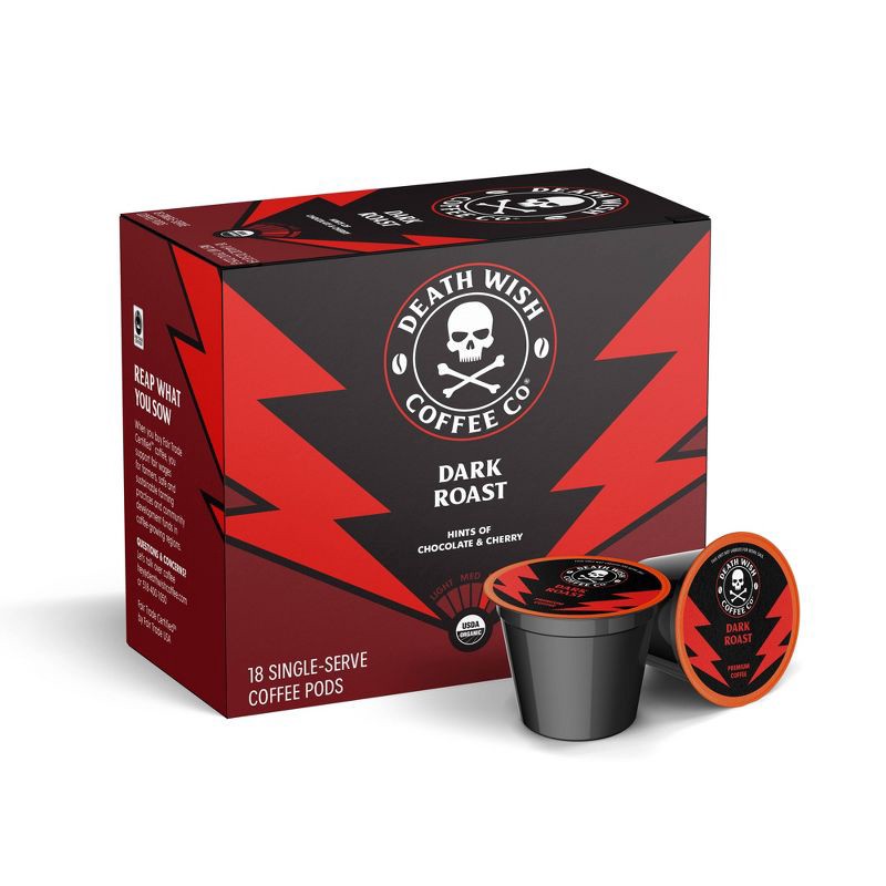slide 2 of 7, Death Wish Coffee Co Death Wish Coffee Organic and Fair Trade Dark Roast Single-Serve Coffee Pods 18ct/7.9oz, 18 ct; 7.9 oz