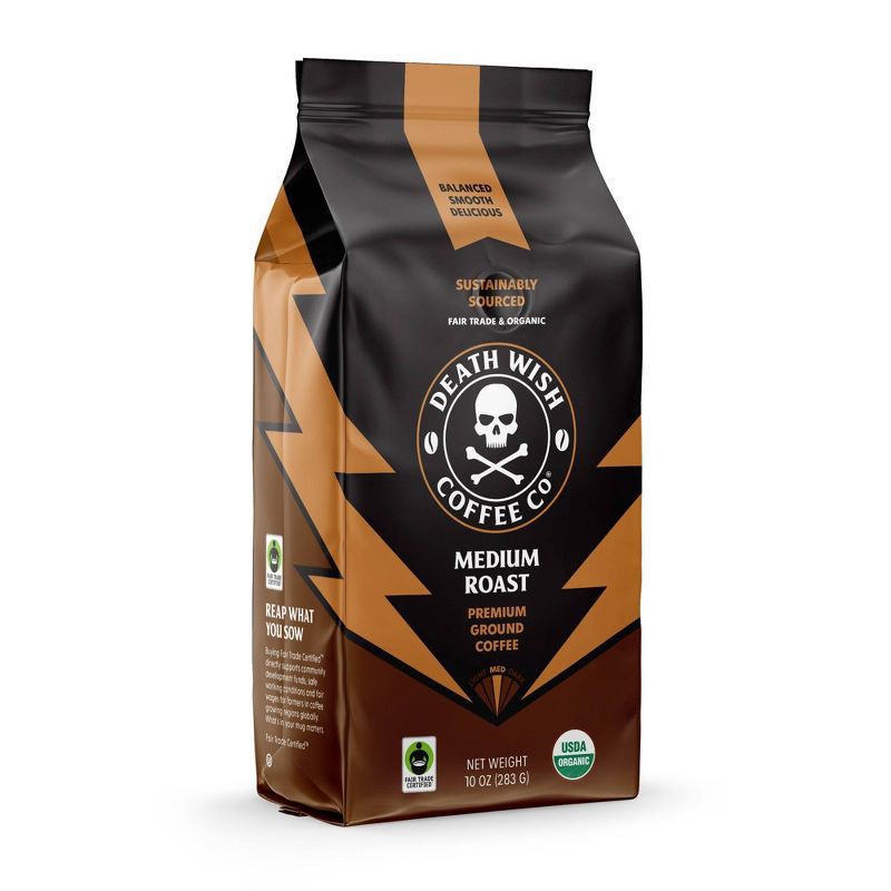 slide 5 of 5, Death Wish Coffee Co Death Wish Coffee Organic and Fair Trade Medium Roast Ground Coffee 10oz, 10 oz