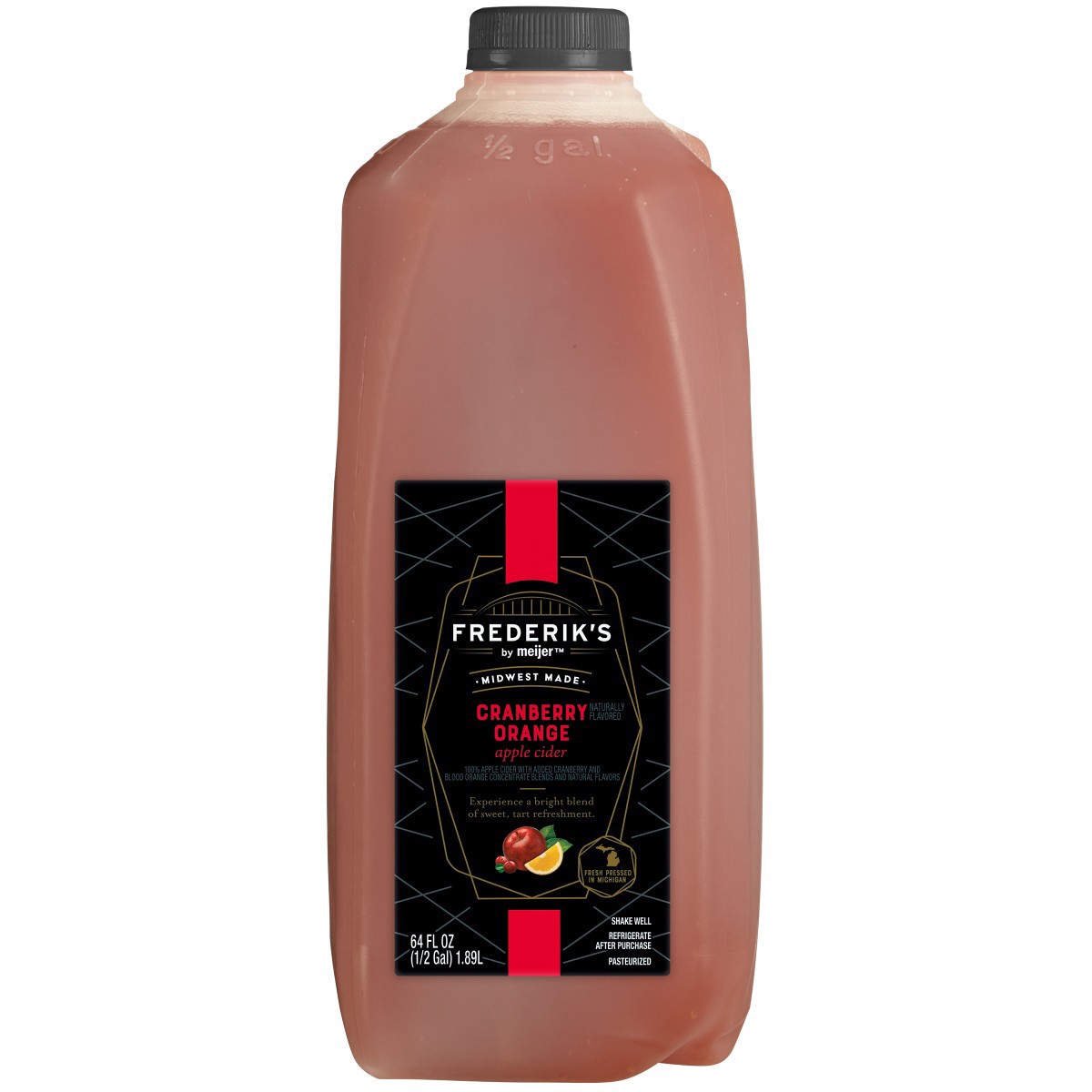 slide 1 of 5, FREDERIKS BY MEIJER Frederik's by Meijer Cranberry Orange Apple Cider, 64 fl oz, 1/2 Gallon, 64 fl oz