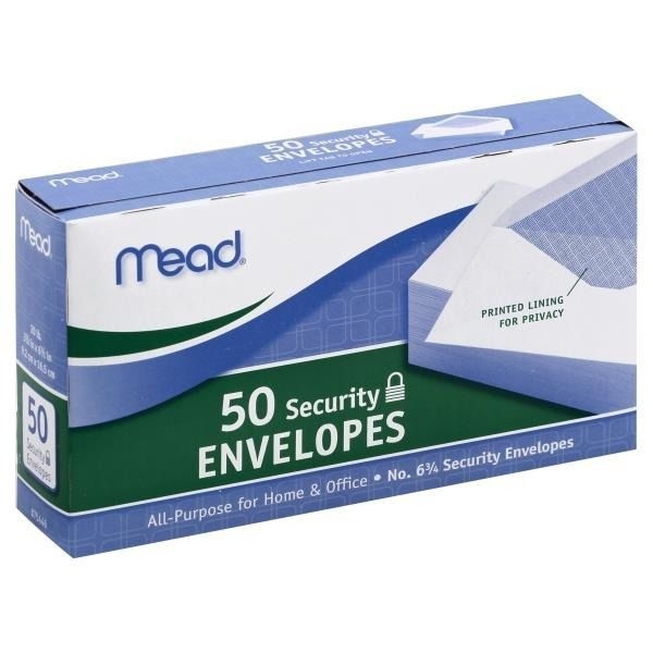 slide 1 of 1, Mead 6.75 Security Envelopes, 50 ct