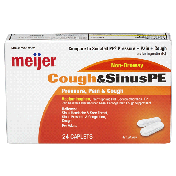 slide 1 of 1, Meijer Cough & Sinus PE Pressure Pain & Cough Caplets, 24 ct