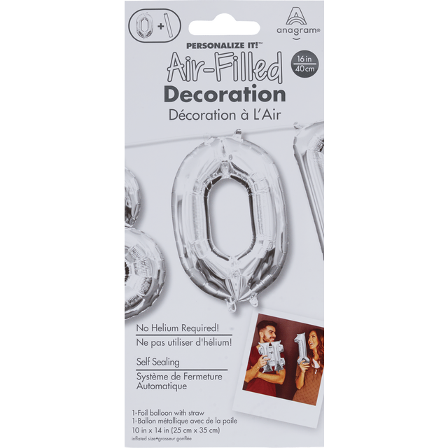 slide 1 of 1, AMSCAN Anagram Air Bln Number 0 Silver, 1 ct