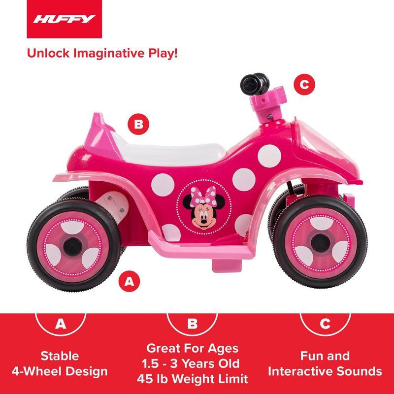 slide 17 of 17, Huffy Minnie Mouse Battery Ride-On Quad - 6V - Age 1.5+ Years Old - Pink, 1 ct