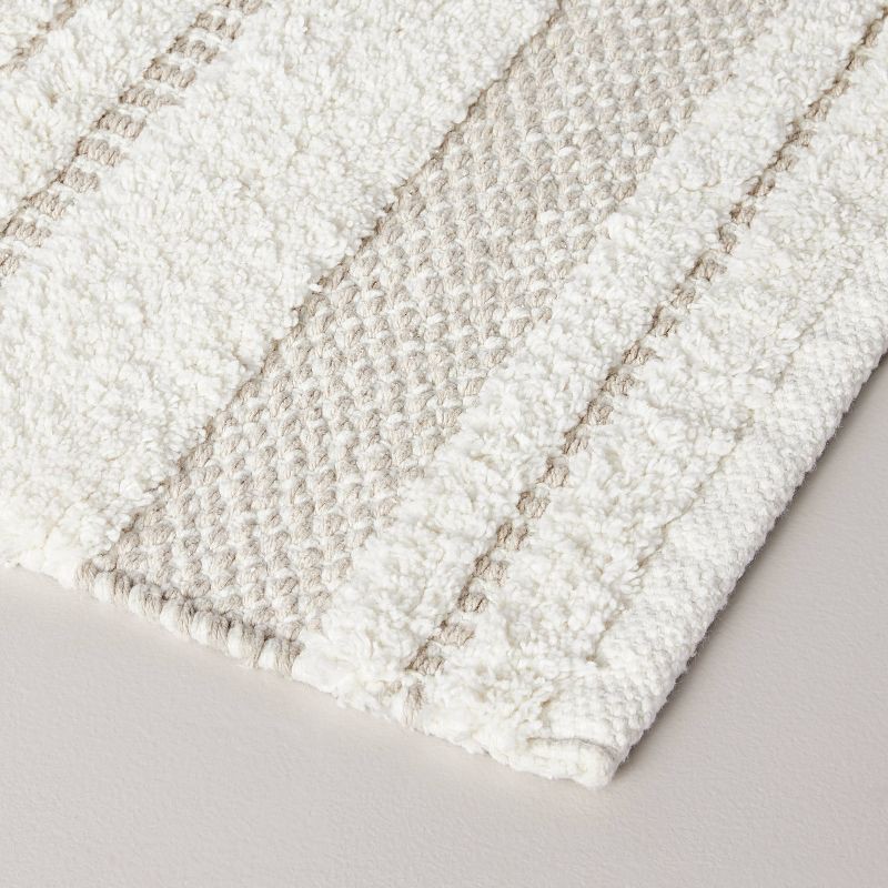 slide 3 of 4, Hearth & Hand with Magnolia 20"x32" Chunky Stripe Bath Rug Cream/Taupe - Hearth & Hand™ with Magnolia: Cotton Woven, Machine Washable, No Backing, 1 ct