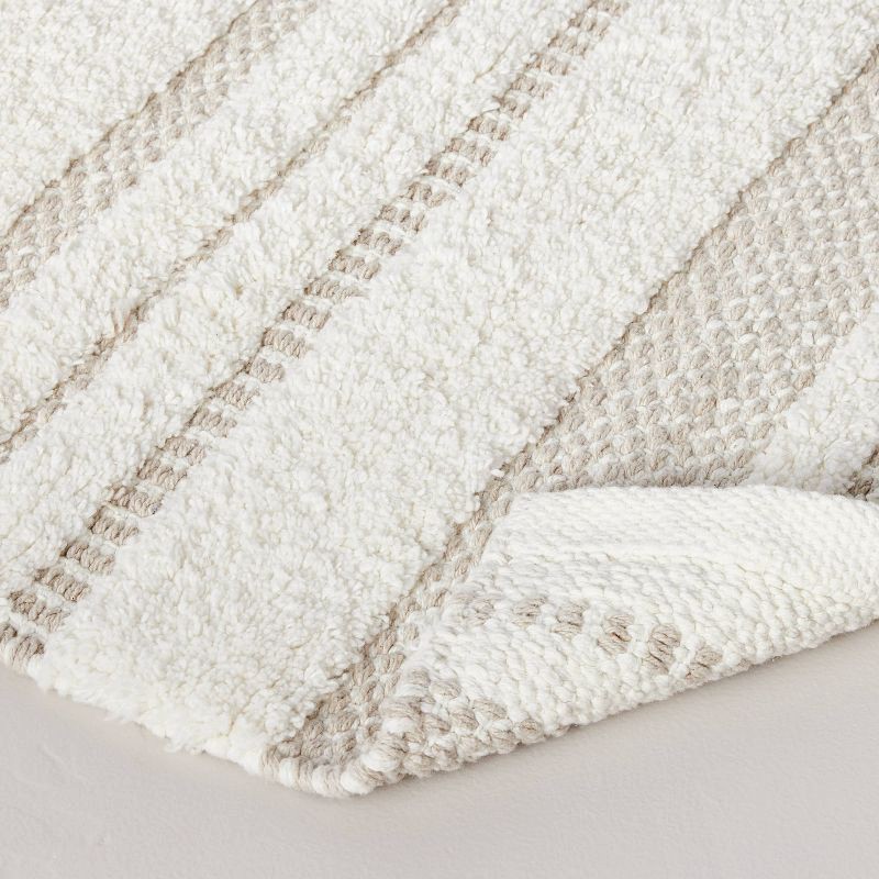 slide 4 of 4, Hearth & Hand with Magnolia 20"x32" Chunky Stripe Bath Rug Cream/Taupe - Hearth & Hand™ with Magnolia: Cotton Woven, Machine Washable, No Backing, 1 ct