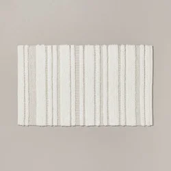Hearth & Hand with Magnolia 20"x32" Chunky Stripe Bath Rug Cream/Taupe - Hearth & Hand™ with Magnolia: Cotton Woven, Machine Washable, No Backing