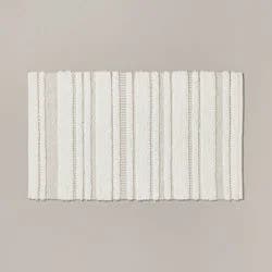 Hearth & Hand with Magnolia 20"x32" Chunky Stripe Bath Rug Cream/Taupe - Hearth & Hand™ with Magnolia: Cotton Woven, Machine Washable, No Backing