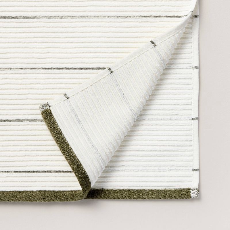 slide 4 of 4, Hearth & Hand with Magnolia Ribbed Terry Hand Towel Cream/Green - Hearth & Hand™ with Magnolia: Midweight Cotton, Stripe Pattern, OEKO-TEX Certified, 1 ct