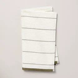 Hearth & Hand with Magnolia Ribbed Terry Hand Towel Cream/Green - Hearth & Hand™ with Magnolia: Midweight Cotton, Stripe Pattern, OEKO-TEX Certified