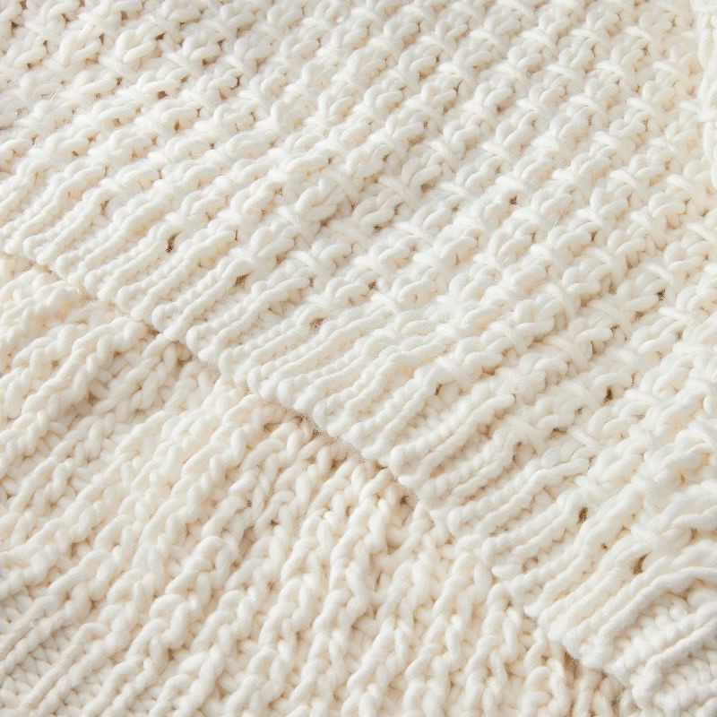 slide 3 of 3, Hearth & Hand with Magnolia Chunky Knit Throw Blanket Cream - Hearth & Hand™ with Magnolia: Acrylic, Farmhouse Style, Cozy, 50x60", 1 ct