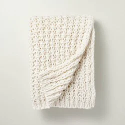 Hearth & Hand with Magnolia Chunky Knit Throw Blanket Cream - Hearth & Hand™ with Magnolia: Acrylic, Farmhouse Style, Cozy, 50x60"