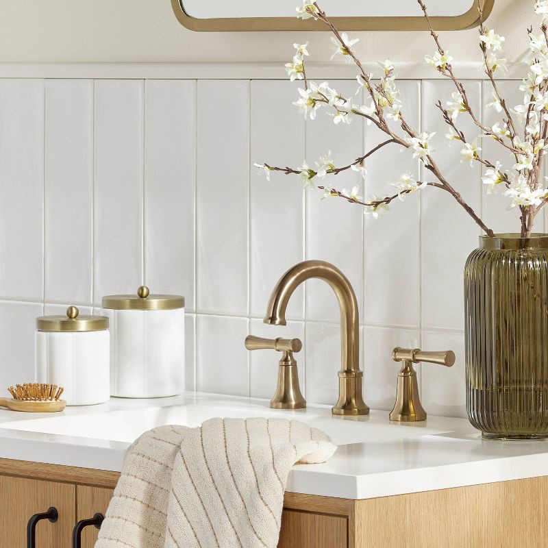 slide 2 of 4, Hearth & Hand with Magnolia Large Milk Glass Bath Canister with Metal Lid Brass Finish - Hearth & Hand™ with Magnolia: Farmhouse Style Storage Container for Bathroom, 1 ct