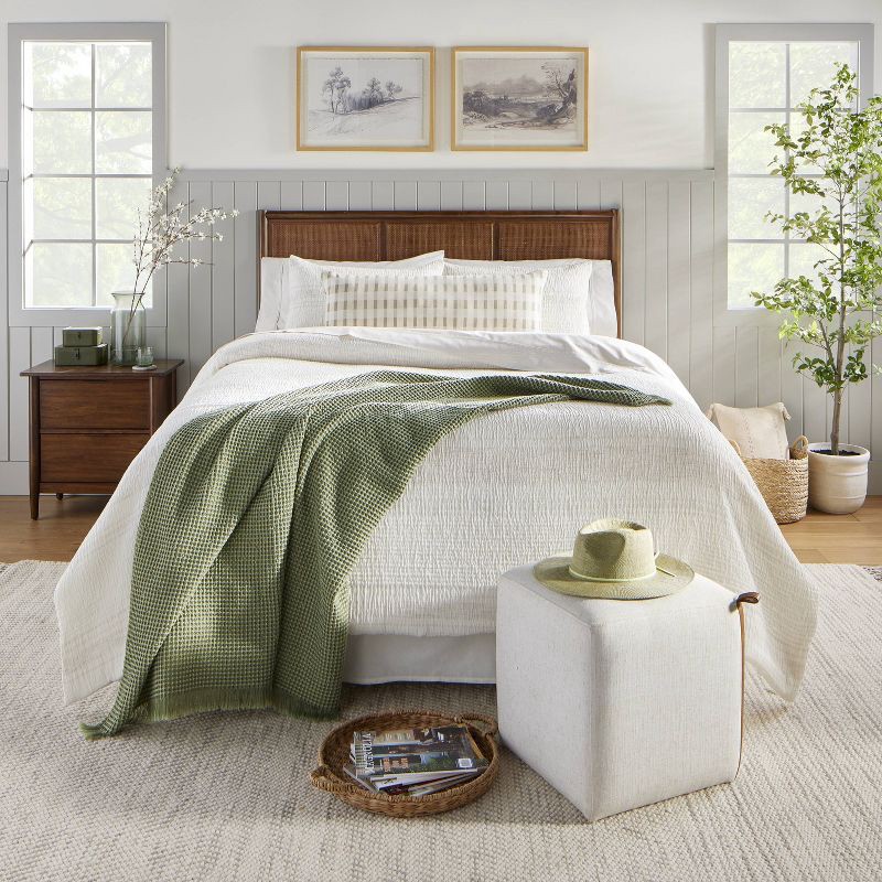 slide 2 of 4, Hearth & Hand with Magnolia 14"x36" Layered Stripe Lumbar Bed Pillow Sage Green/Cream/Natural - Hearth & Hand™ with Magnolia, 1 ct