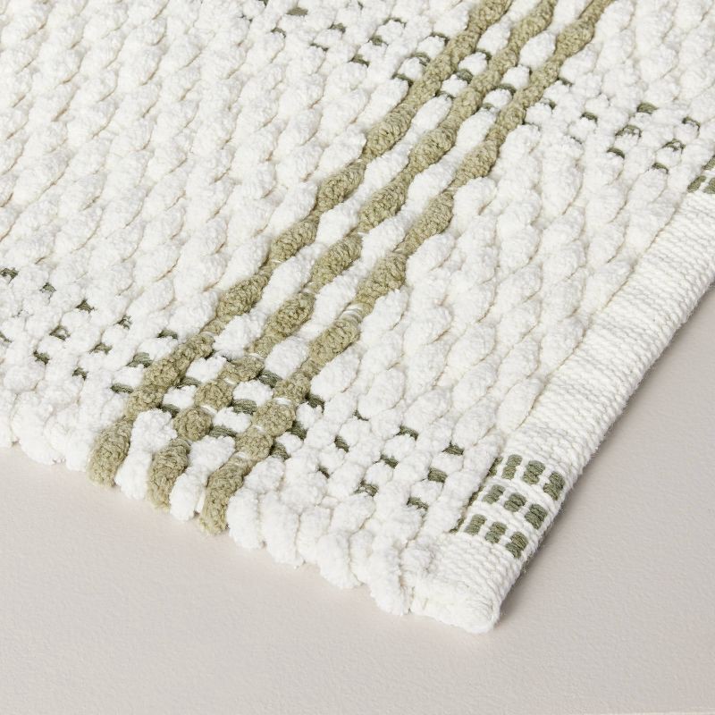 slide 3 of 4, Hearth & Hand with Magnolia 20"x32" Open Plaid Bath Rug Green/Cream - Hearth & Hand™ with Magnolia: Woven Cotton, Machine Washable, 1 ct