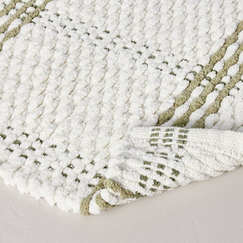 slide 4 of 4, Hearth & Hand with Magnolia 20"x32" Open Plaid Bath Rug Green/Cream - Hearth & Hand™ with Magnolia: Woven Cotton, Machine Washable, 1 ct