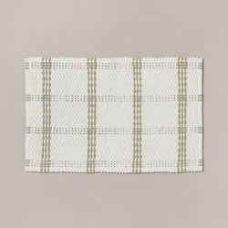 Hearth & Hand with Magnolia 20"x32" Open Plaid Bath Rug Green/Cream - Hearth & Hand™ with Magnolia: Woven Cotton, Machine Washable