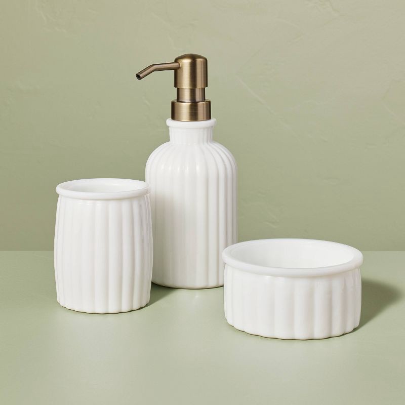 slide 3 of 4, Hearth & Hand with Magnolia Ribbed Milk Glass Bathroom Trinket Dish White - Hearth & Hand™ with Magnolia, 1 ct