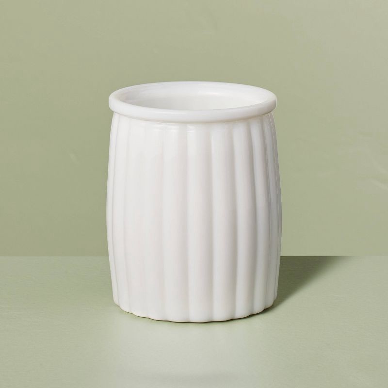 slide 1 of 4, Hearth & Hand with Magnolia Ribbed Milk Glass Bathroom Tumbler White - Hearth & Hand™ with Magnolia: Elegant Vanity Accessory, Hand Washable, 1 ct