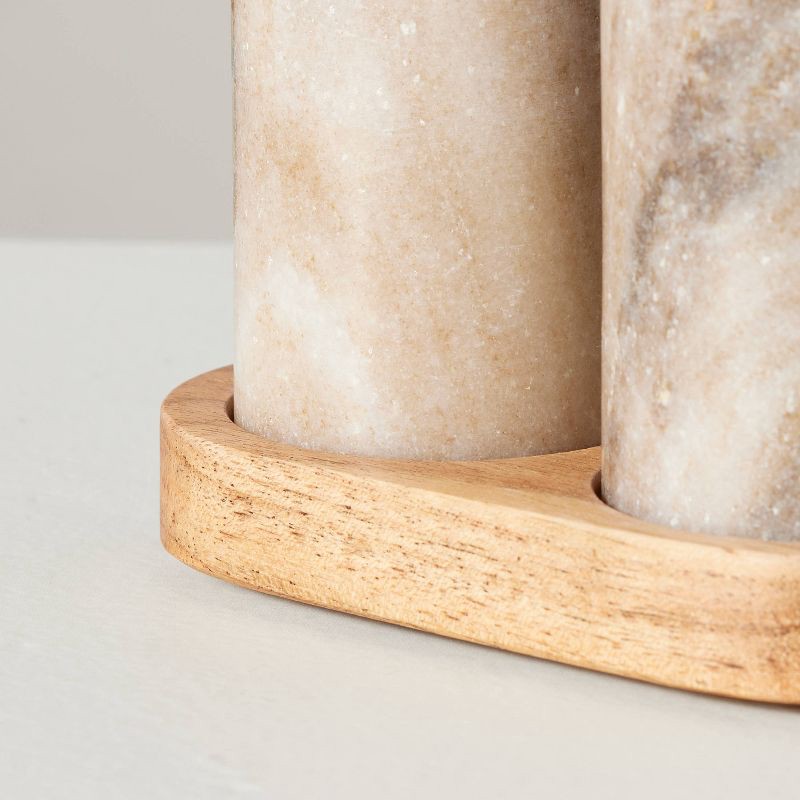 slide 3 of 3, Hearth & Hand with Magnolia 3pc Marble Salt and Pepper Shakers Warm Beige - Hearth & Hand™ with Magnolia, 3 ct