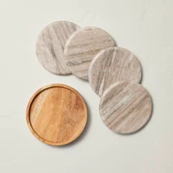 Hearth & Hand with Magnolia 5pc Marble Coaster Set Warm Beige - Hearth & Hand™ with Magnolia