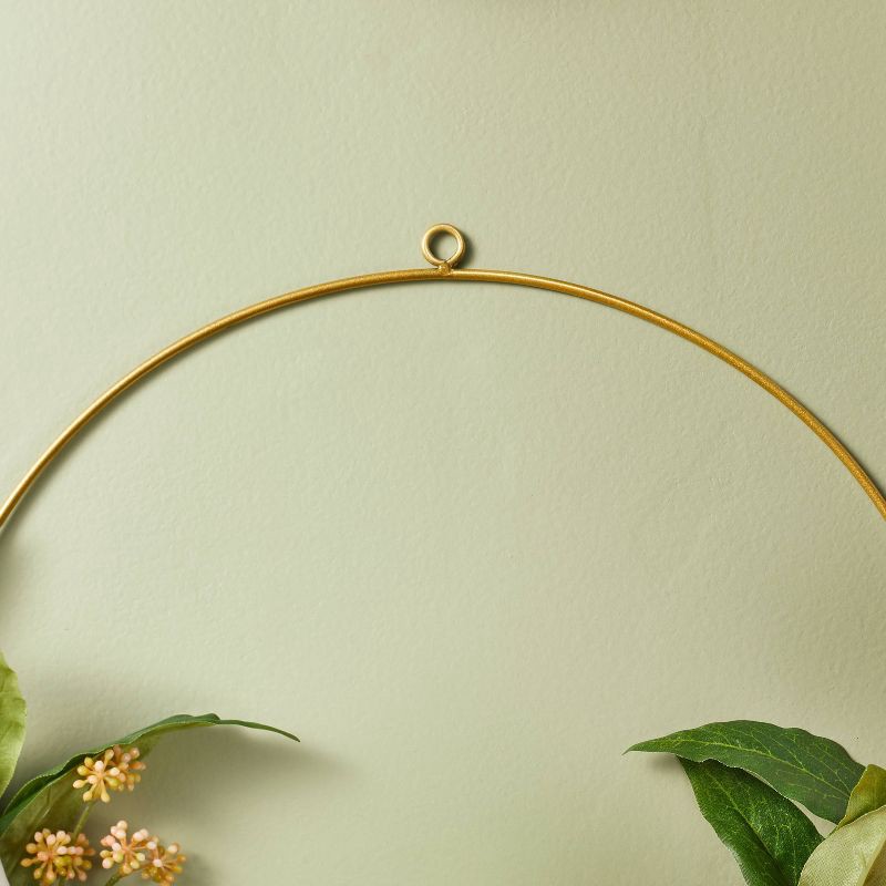 slide 4 of 4, Hearth & Hand with Magnolia 16" Faux Laurel Leaf & Sedum Wire Wreath - Hearth & Hand™ with Magnolia, 1 ct