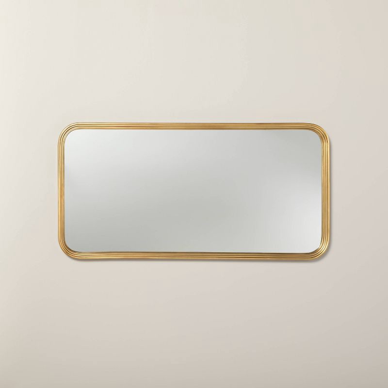 slide 1 of 4, Hearth & Hand with Magnolia 20"x40" Decorative Molding Rectangular Wall Mirror Antique Brass - Hearth & Hand™ with Magnolia, 1 ct