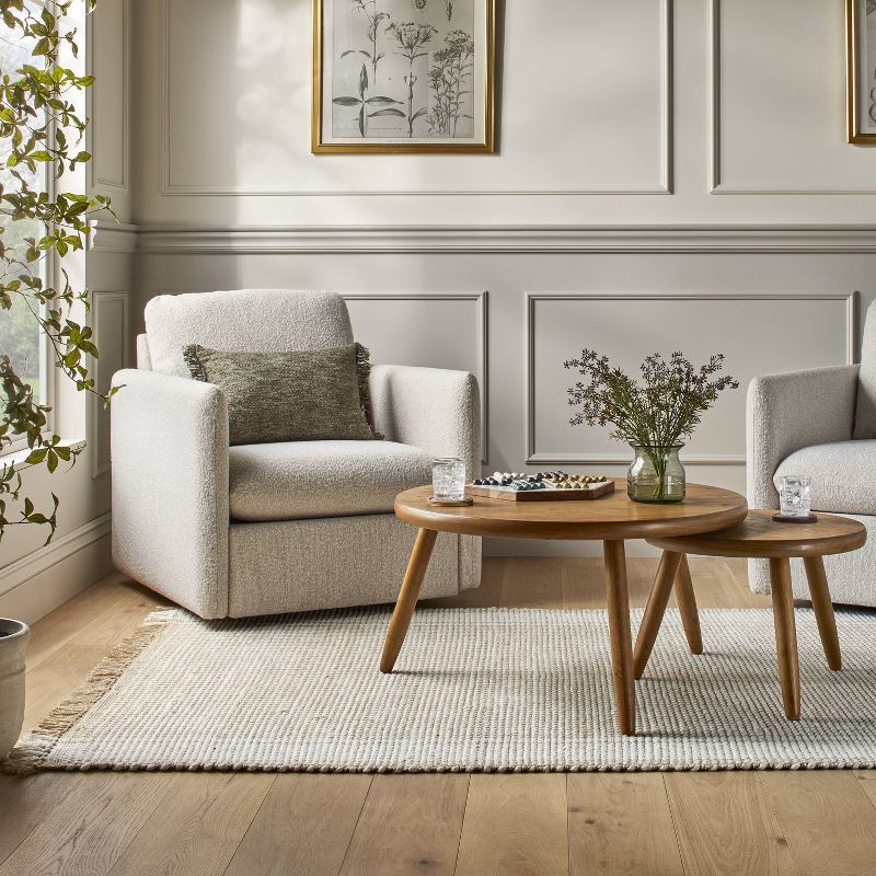 slide 2 of 4, Hearth & Hand with Magnolia 5'x7' Wide Border Stripe Handmade Woven Area Rug Tan/Cream - Hearth & Hand™ with Magnolia: Farmhouse Style, Indoor Flatweave, 1 ct