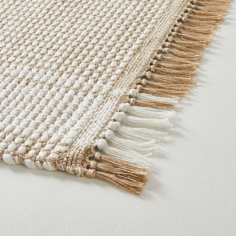 slide 3 of 4, Hearth & Hand with Magnolia 5'x7' Wide Border Stripe Handmade Woven Area Rug Tan/Cream - Hearth & Hand™ with Magnolia: Farmhouse Style, Indoor Flatweave, 1 ct